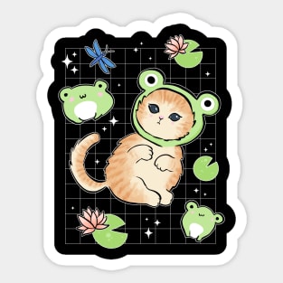 Adorable Kawaii Frog Meets Cat: 90s Nostalgia with Toad Hats & Cottagecore Aesthetics Sticker